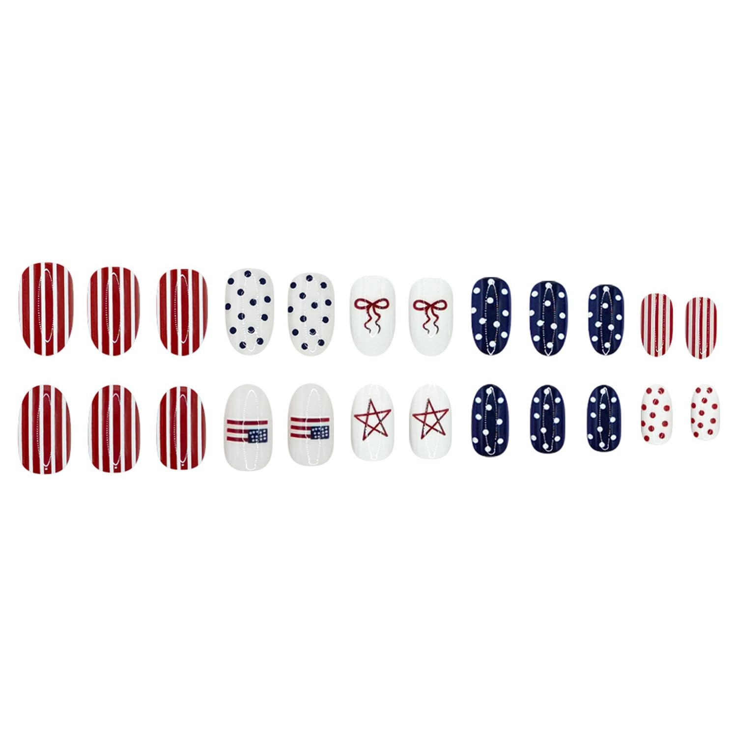 Independence Day Patriotism Press on Nails Red Blue White Series Fake Nails P…