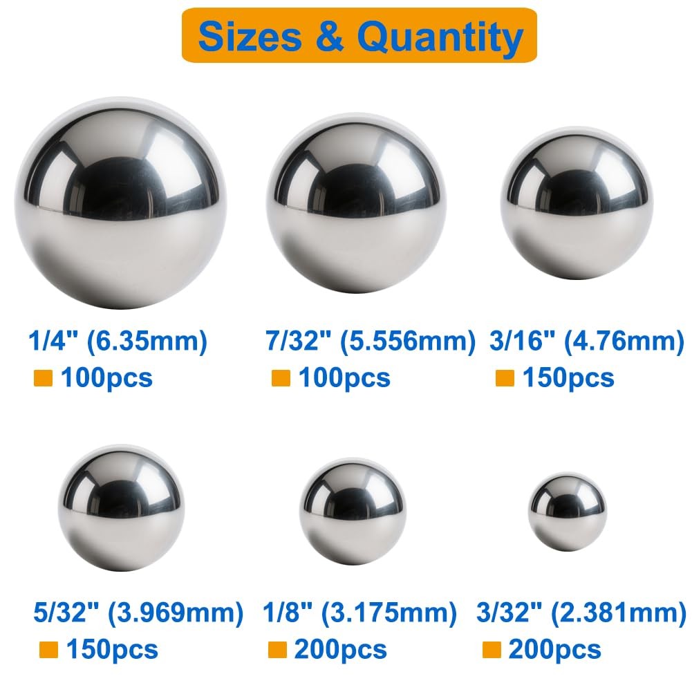 900 PCS Stainless Steel Precision Balls, Bicycle Ball Bearings 6 Sizes Assort…