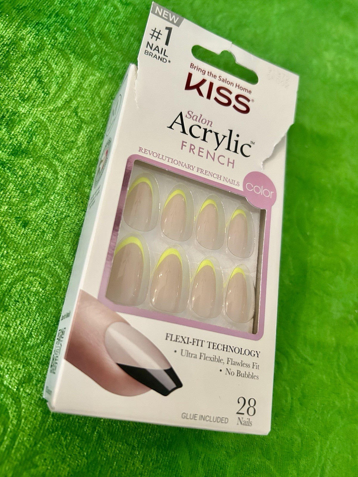 KISS Salon Acrylic French Long Almond Press-On Nails Nude Yellow Glue Included