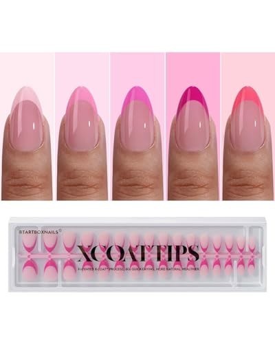 160ct Pink French Tip Press On Nails Short Almond Soft Gel