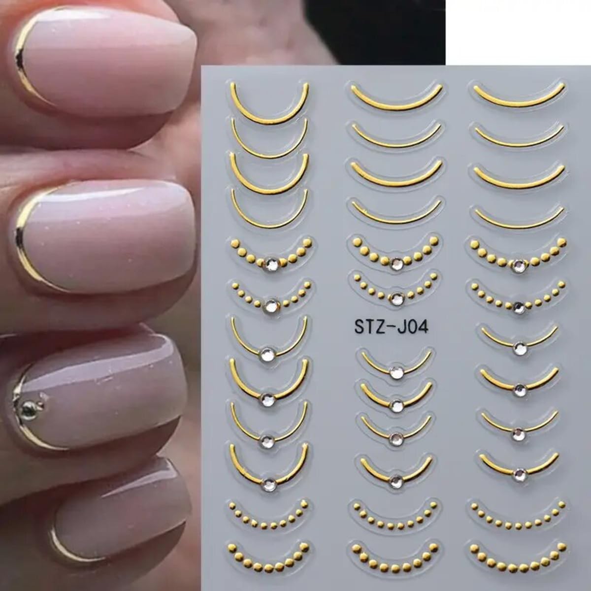 French Line Nail Art Stickers Decals 5D Embossed Tip Gold