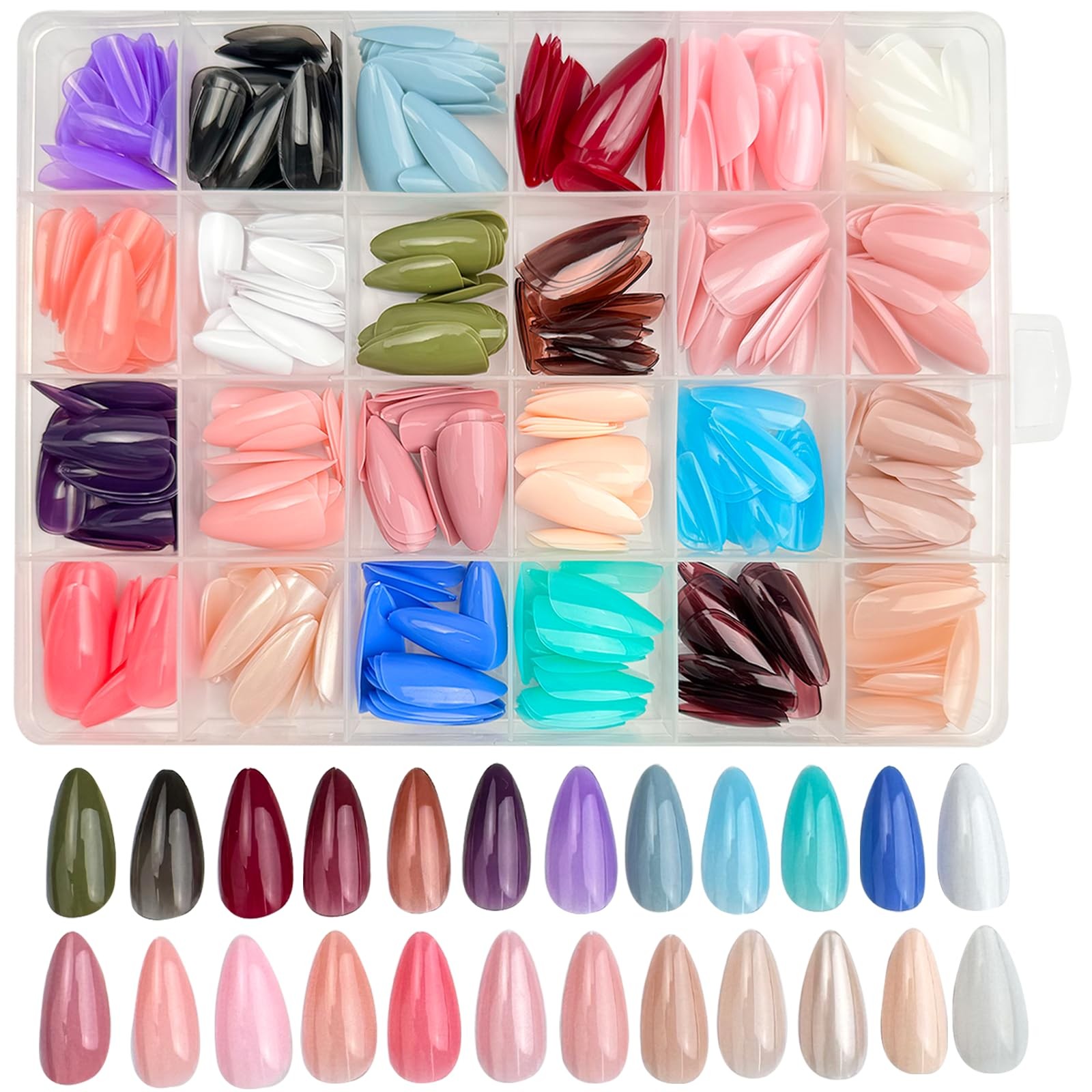 576 Pcs Press on Nails Medium Almond Fake Nails Solid Color False Nails 24 Co…