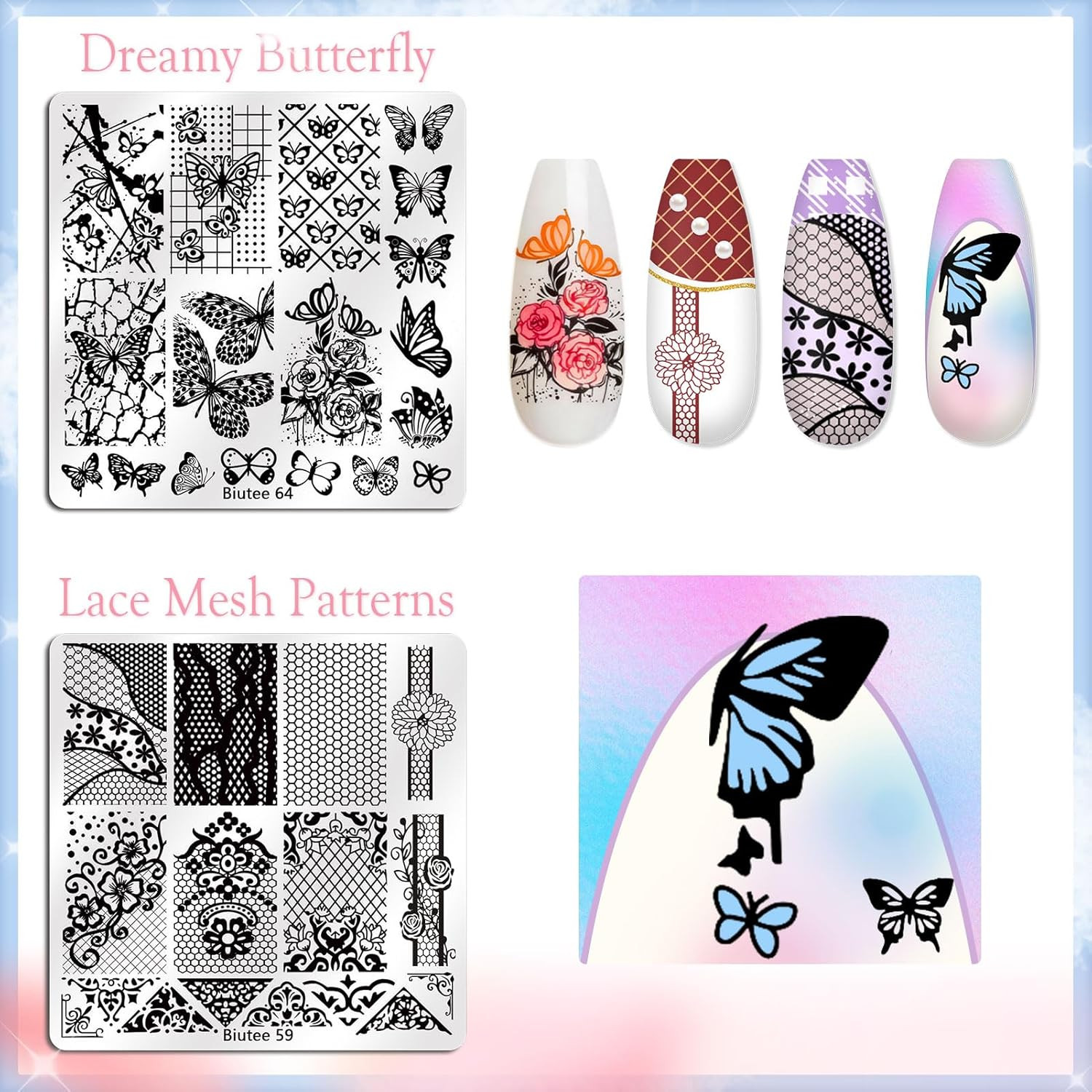 Nail Stamping Kit with 16 Nail Stamping Plates, Clear Jelly Nail Stamper, 2 Scra