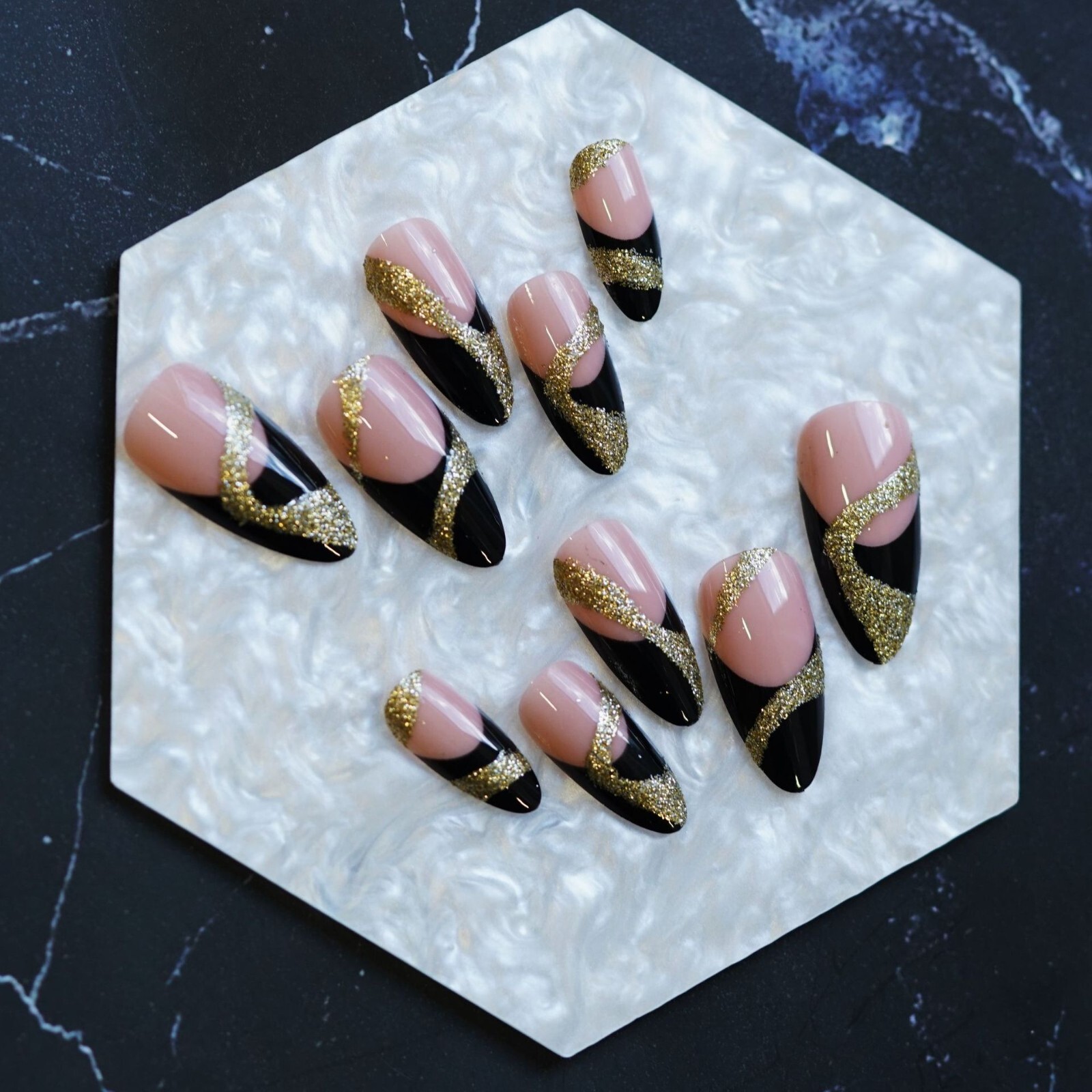 New Year Almond Nails Yellow and green Wearable Nail Tips, 24 Pieces, Gift
