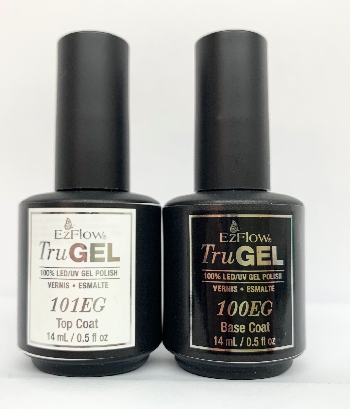 EzFlow TruGel LED/UV Gel Polish – Base Coat + Top Coat – 0.5oz/15ml