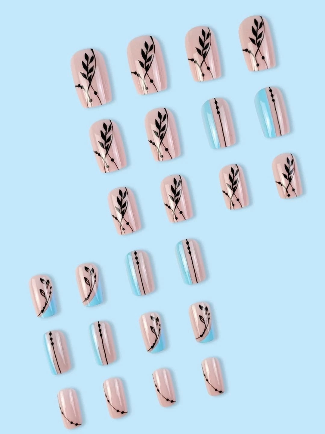 Secret Lives Acrylic Fake False Reusable Artifical Press On Nails Black Leaves