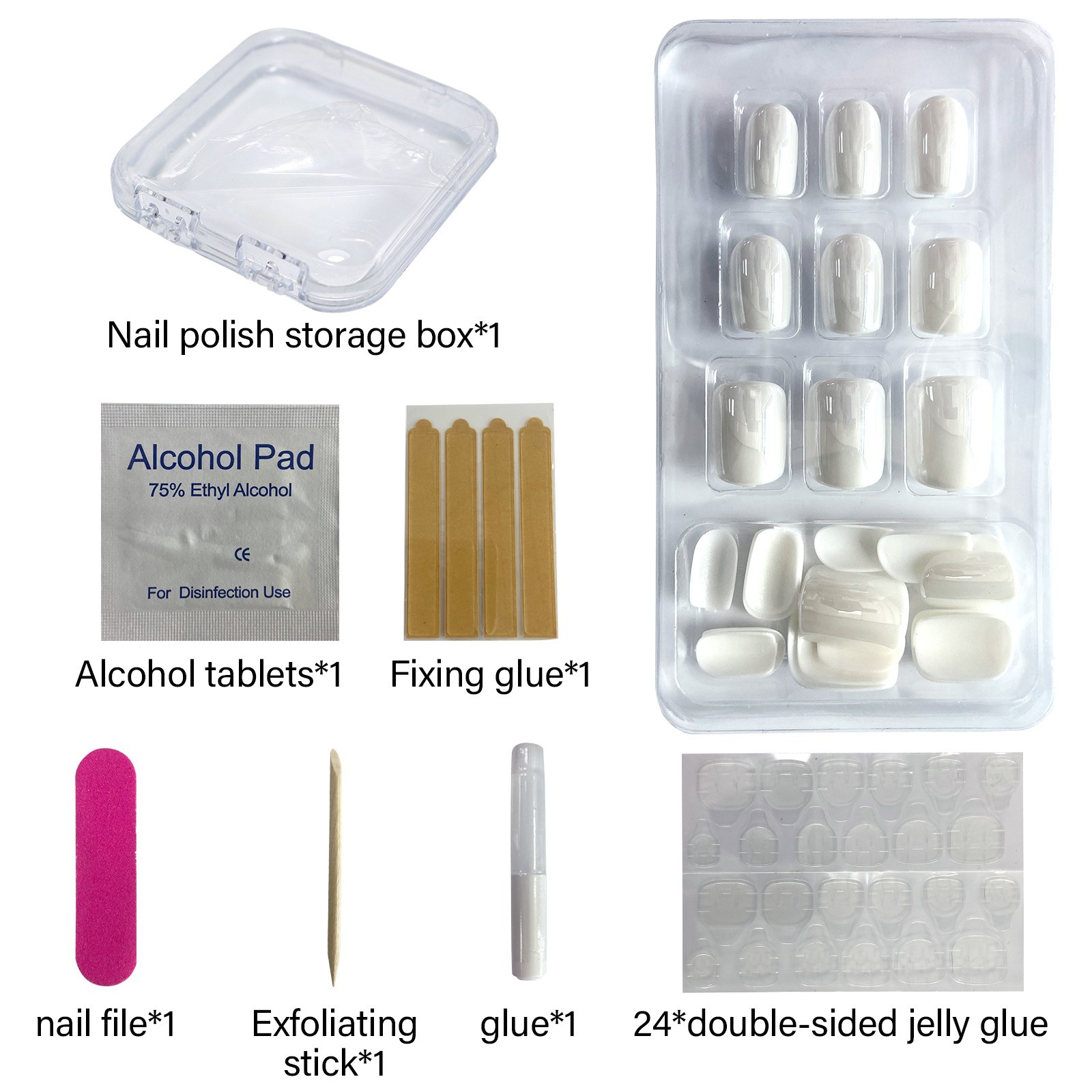 Glossy Milky White Short Square Press-On Nails 24Pcs Fake Nails with Full Prep
