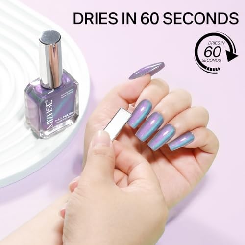 Cat Eye Nail Polish Non Gel, Quick Dry Blue Glitter Cateye Purple Aurora