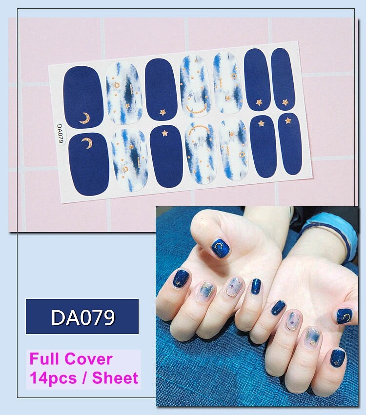 Galaxy Moon phases Meteor Stars Gold Line Full Cover Wraps Art Nail Sticker