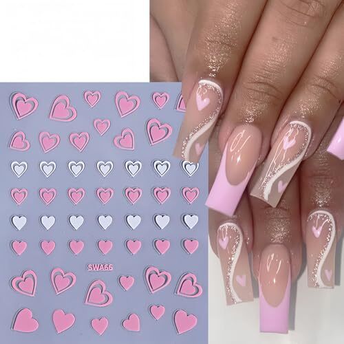 8Sheets Valentine’s Day Nail Stickers for Nail Art Heart Nail Heart Style