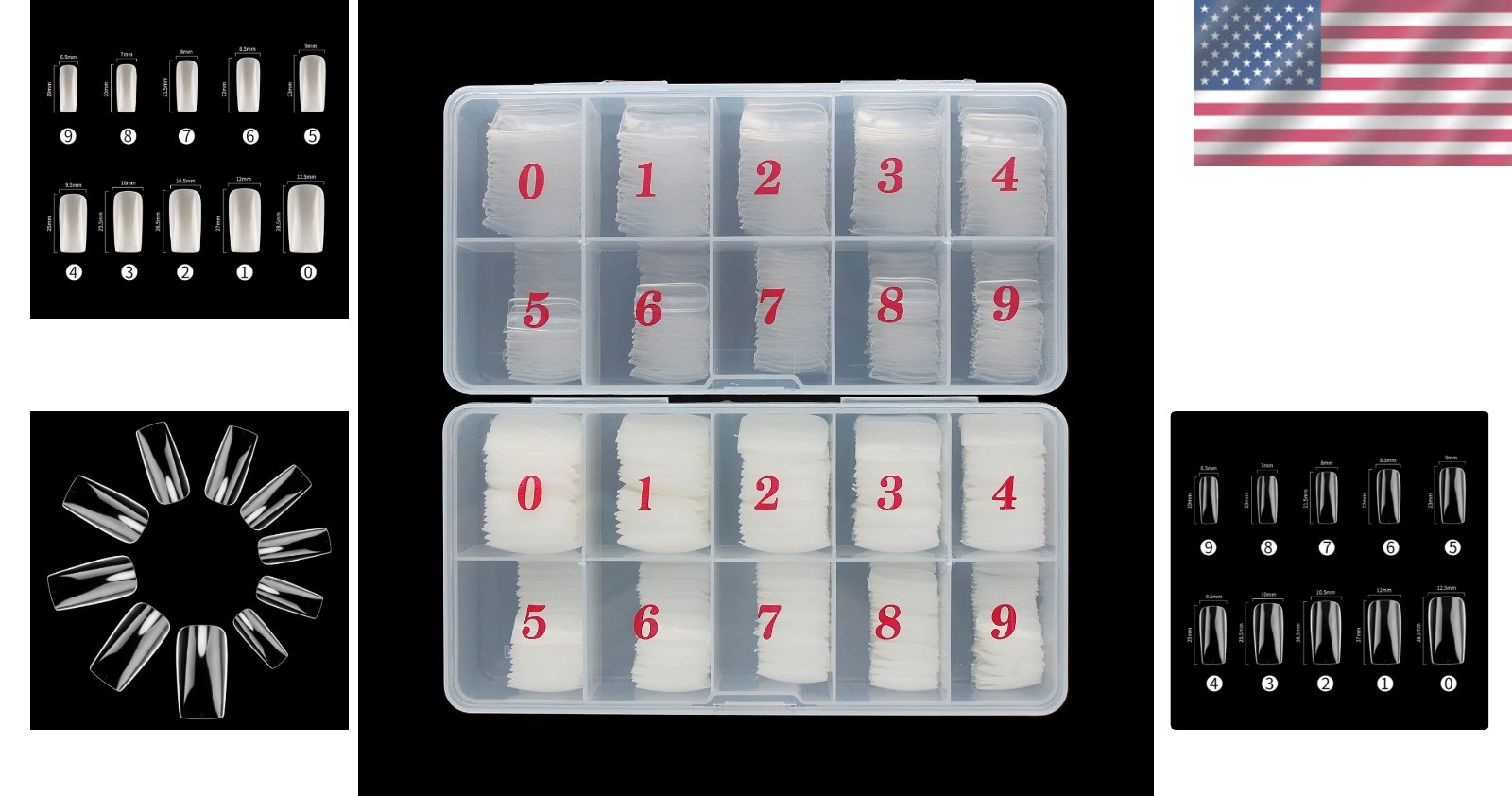 1000PCS Full Cover Acrylic False Nail Tips Set
