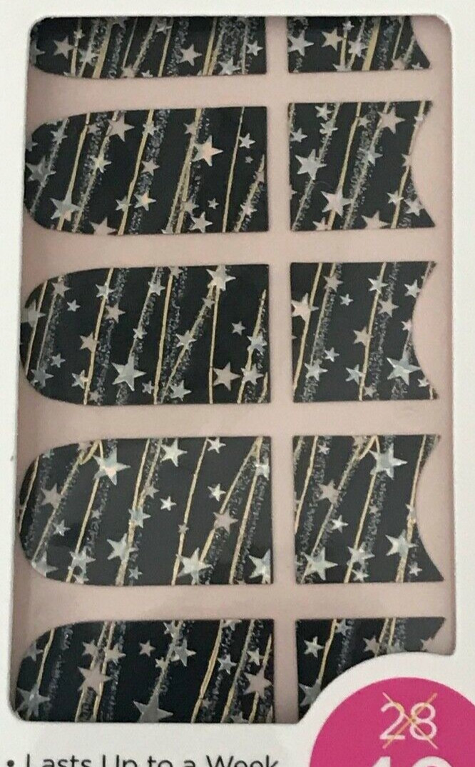 2 Pack Kiss Nails Stick on Nail Dress Strips 56745 KDS21 PUSH UP Silver Stars