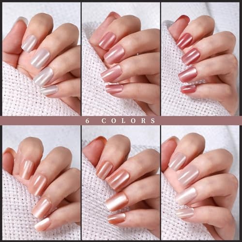 Press on Nails Cat Eye, 6 Short Square white/nude/orange/brown/pink/plum