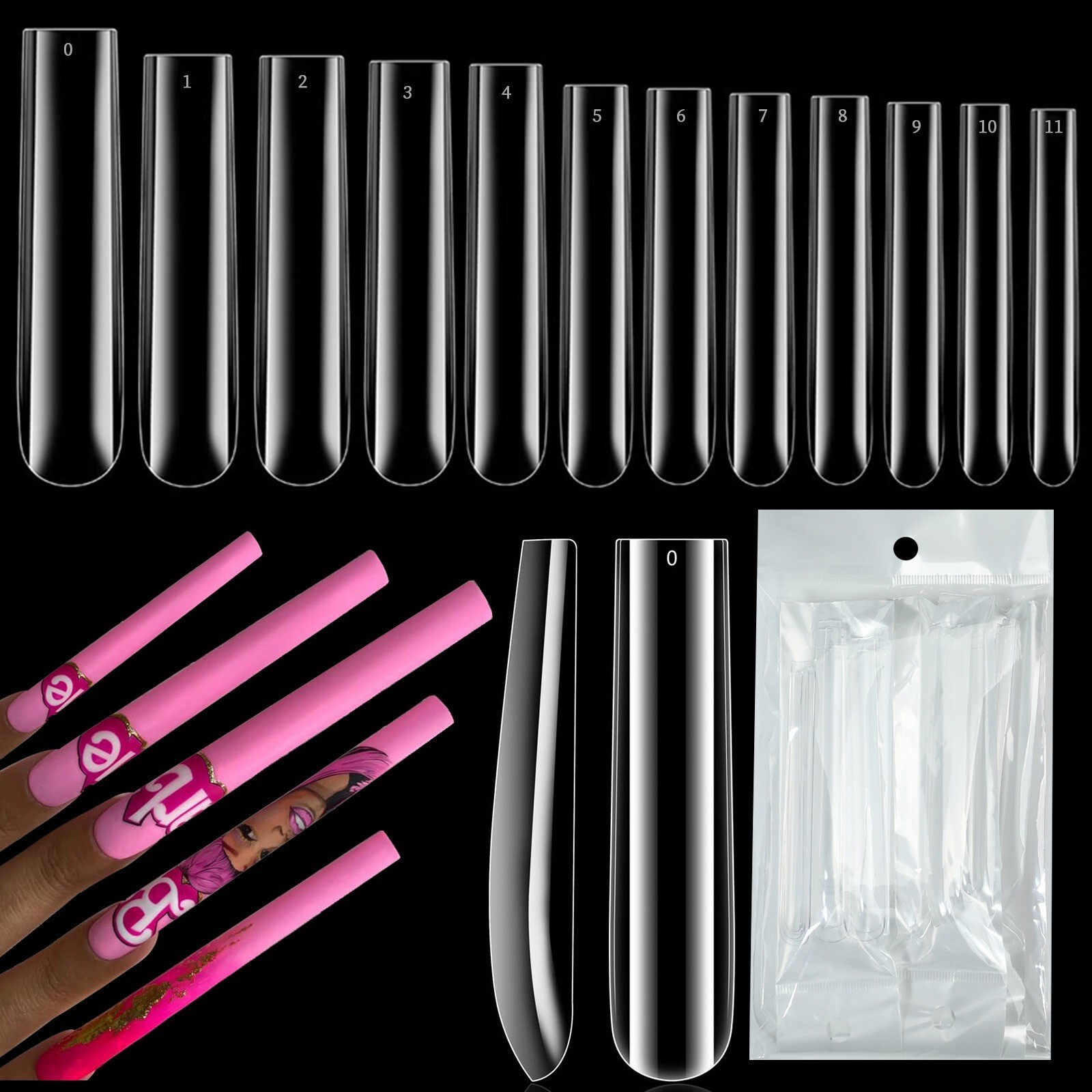 60Pcs Square Nail Art Tips 3XL Extra Long Ballerina Fake False Nails Full Cover