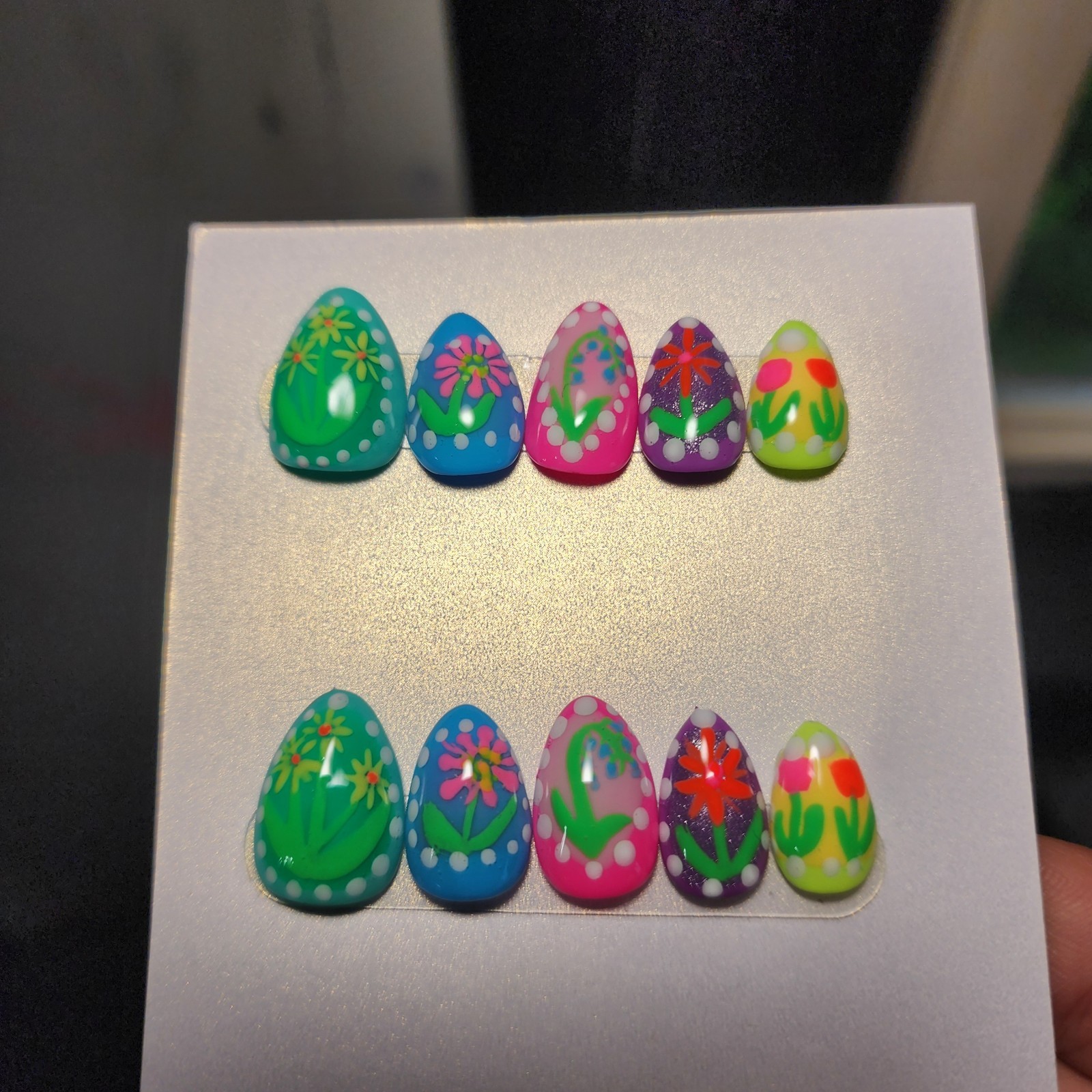 Handmade Builder Gel Floral Extra Short Almond Press On Nails