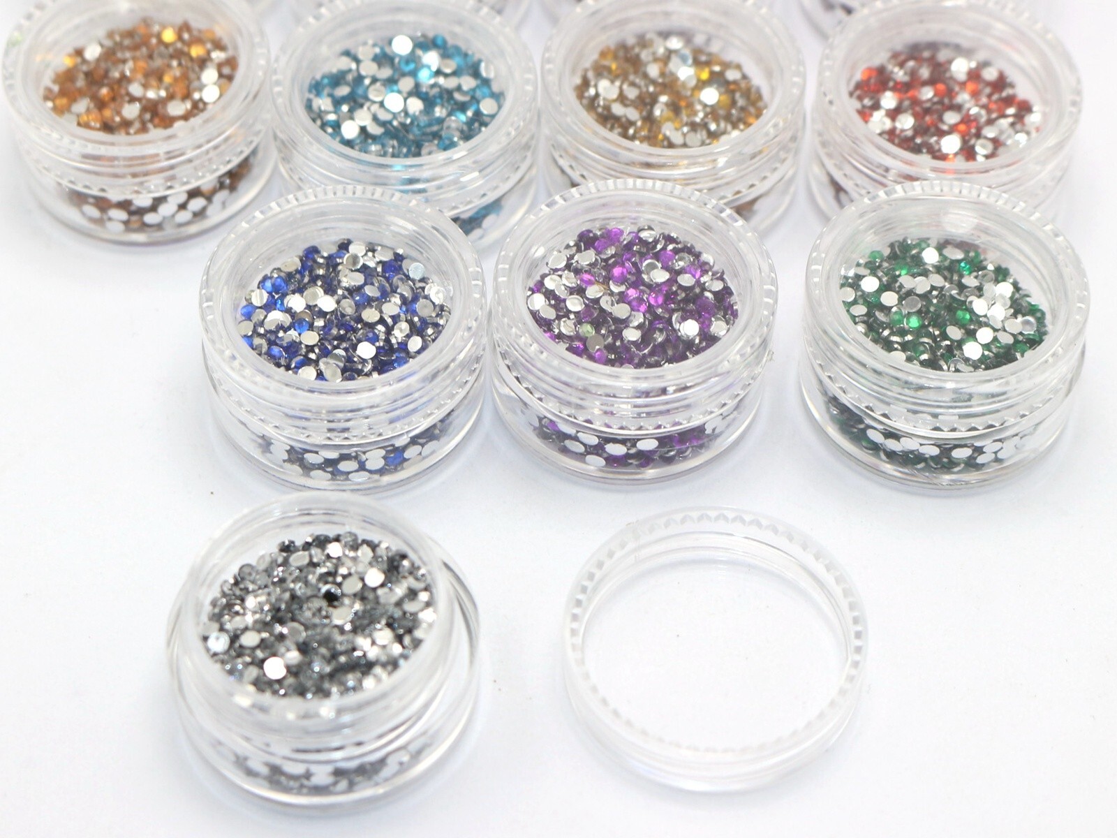 12,000 Acrylic Faceted Round Flatback Rhinestone Gems 2mm + 12 Storage Box Nail