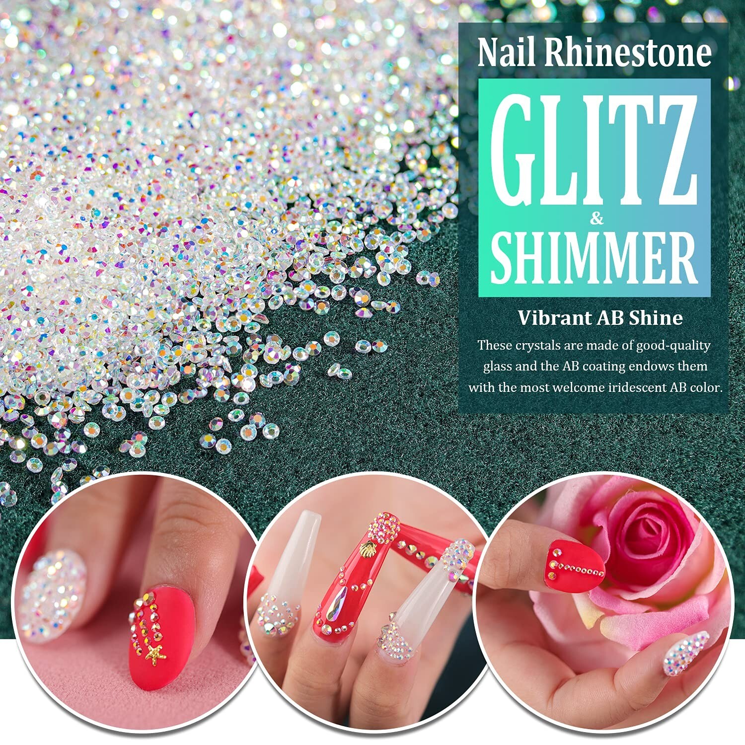 Tiny Nail Rhinestones 15000PCs 1.2mm Ultra Mini Pixie AB Glass Crystals Nail Art