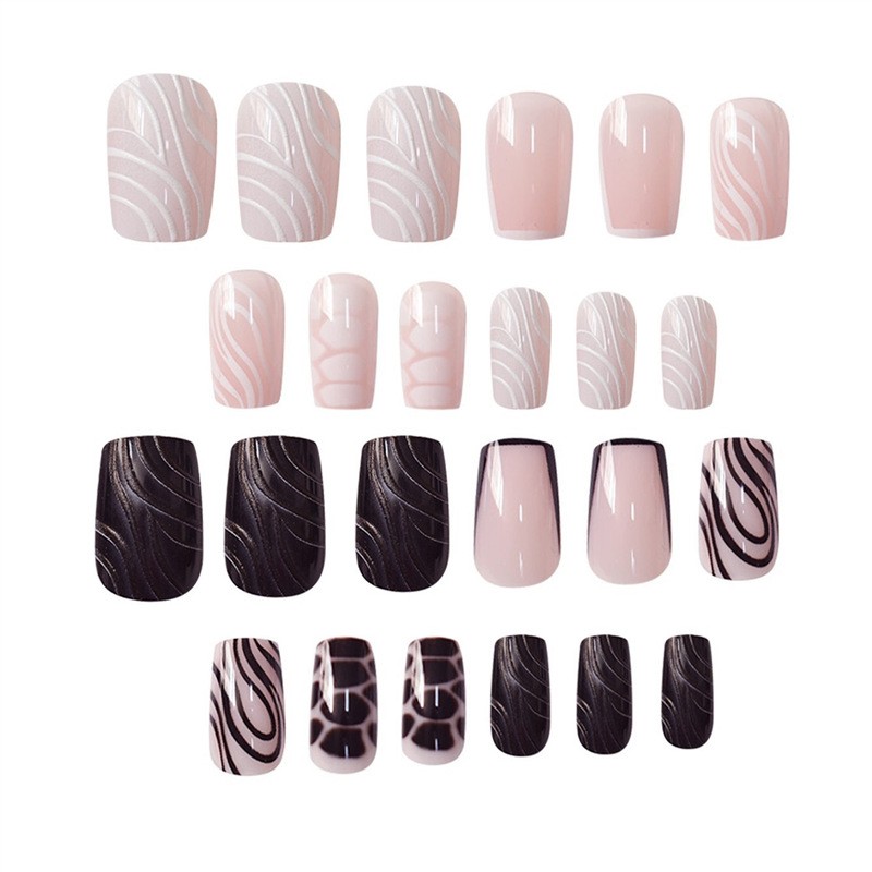 Short Square Marble Strip Press On Nails Removable False Nails Wholesale