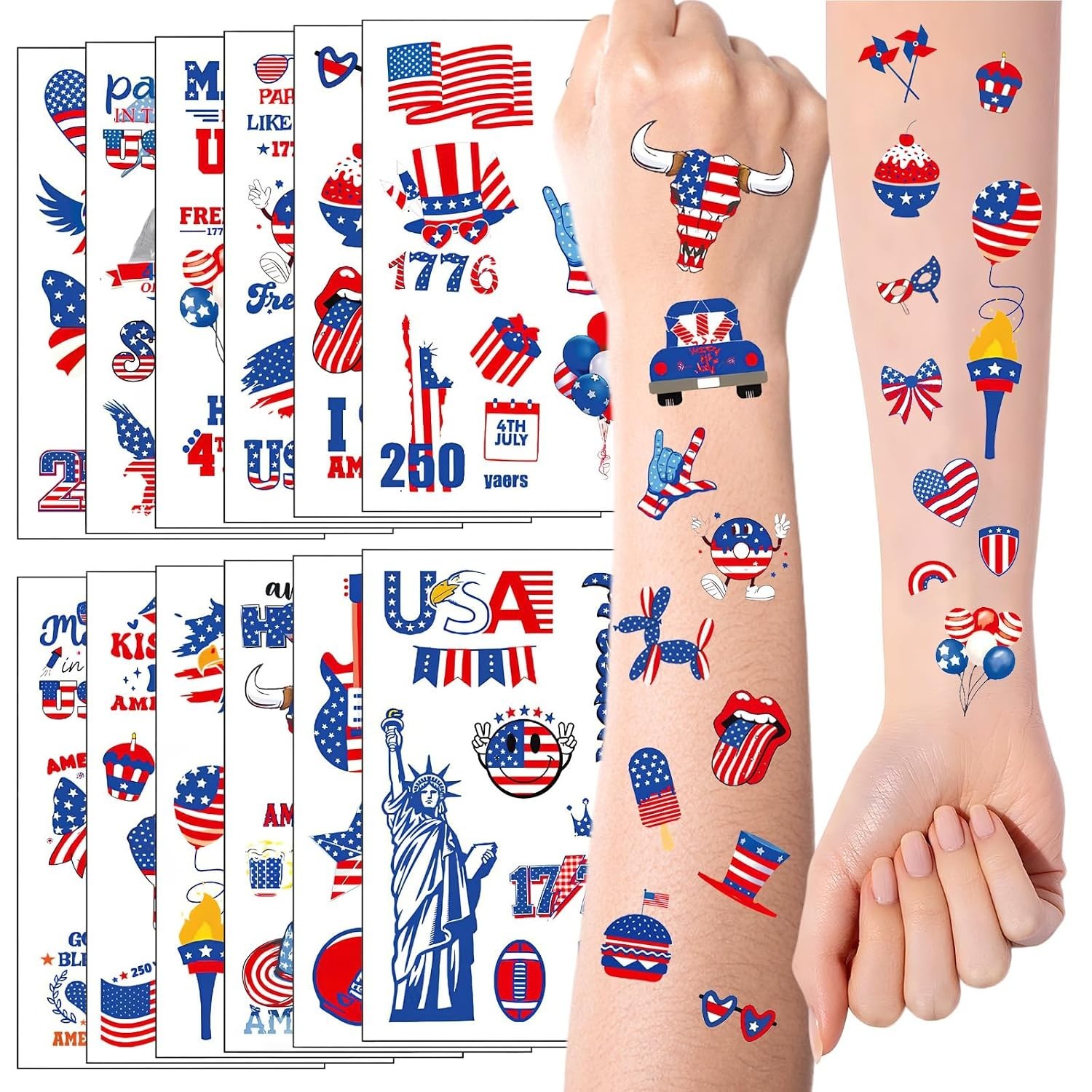 4Th of July Nail Stickers, Glitter Red Blue White Star for Independence Day Patr