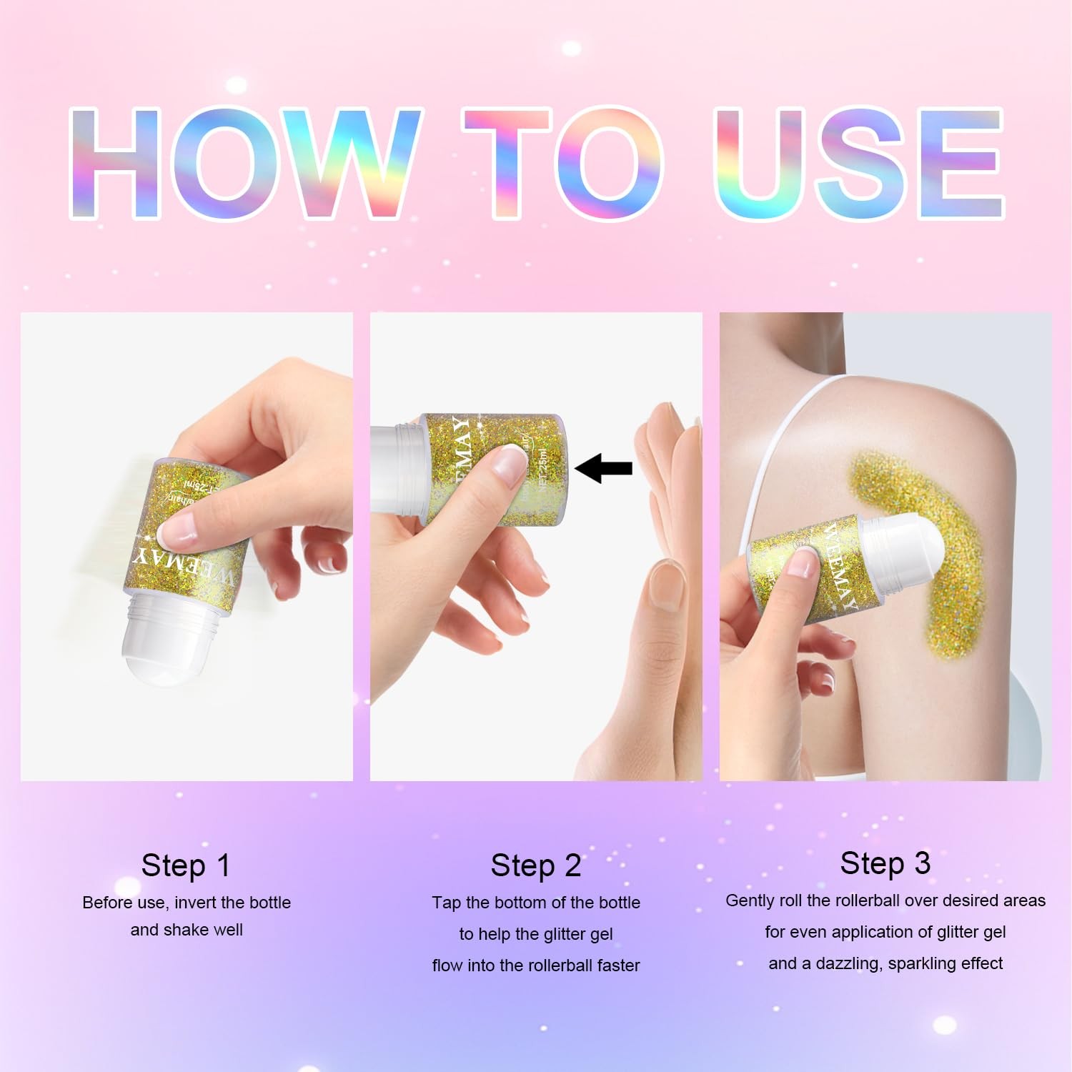 Roll-on Holographic Body Glitter Gel for Face and Hair, Chameleon Color Chang…