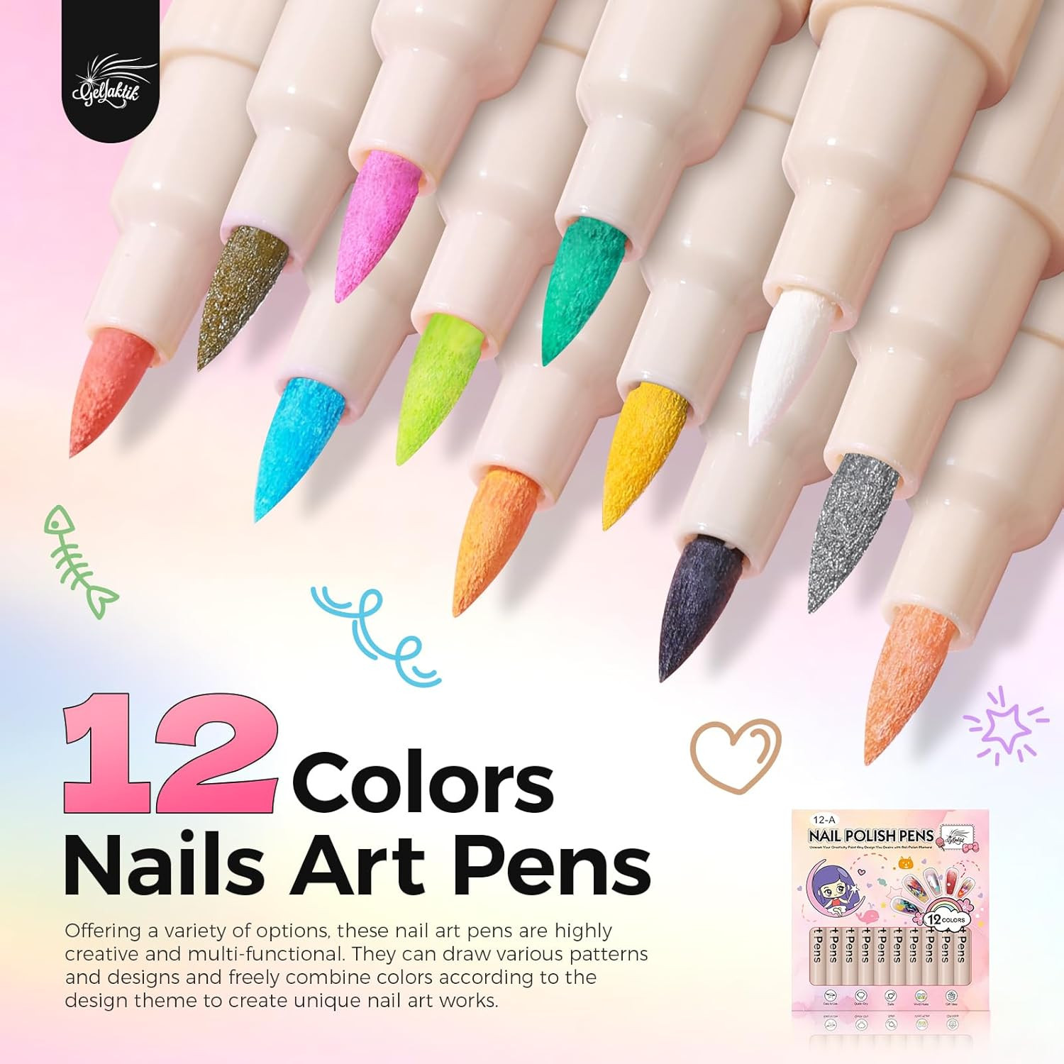 12-Color 3D Nail Art Pens Set – Quick-Drying, Non-Toxic, Beginner-Friendly