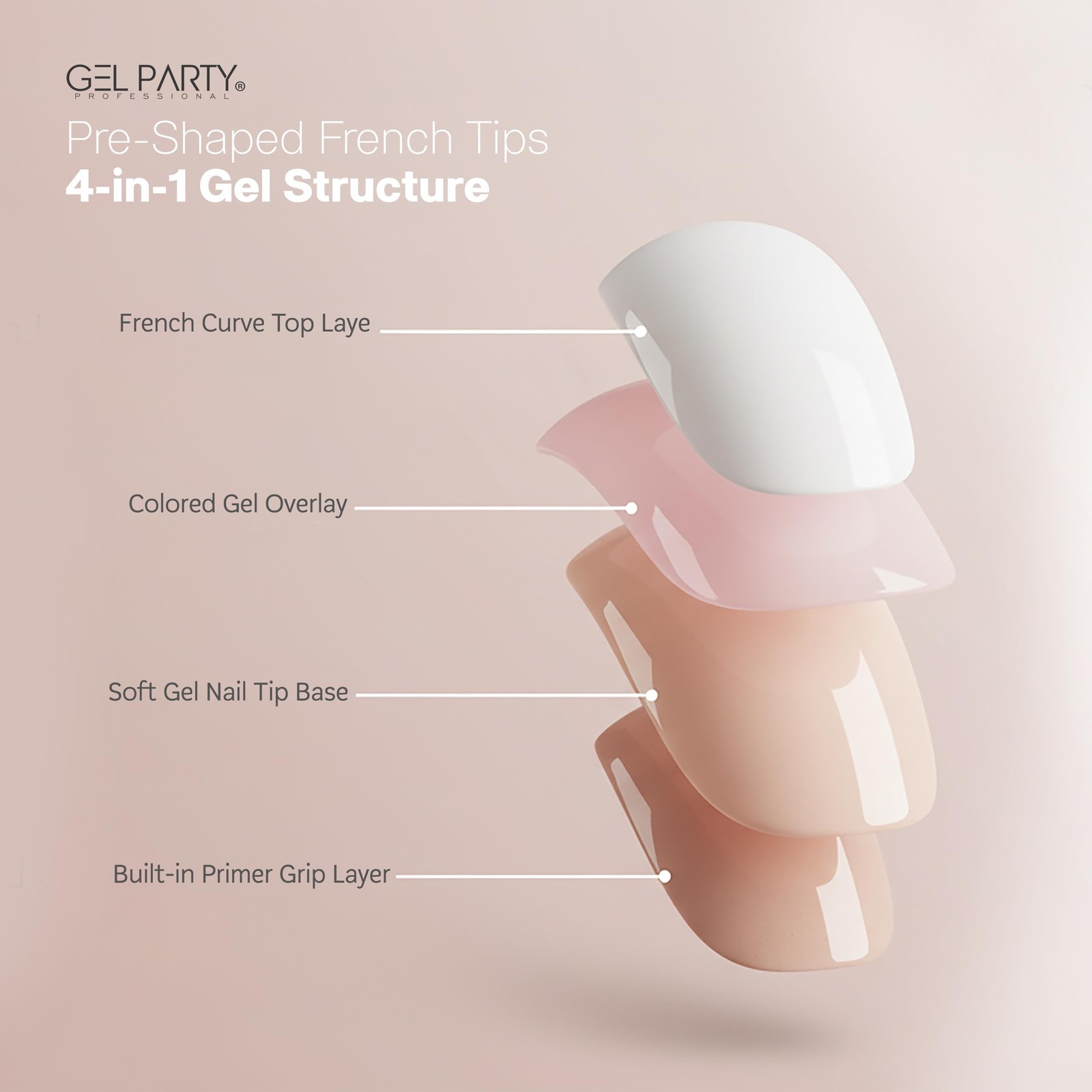 GEL PARTY 150pc Toe Nail Pink Square Gel Tips