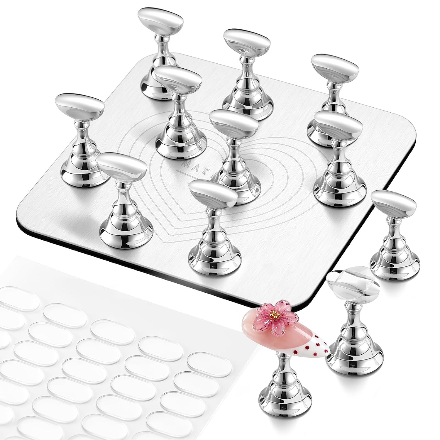 Strong Magnetic Nail Stand: Press-On Nail Holder with Metal Base | Holds 12 Tips