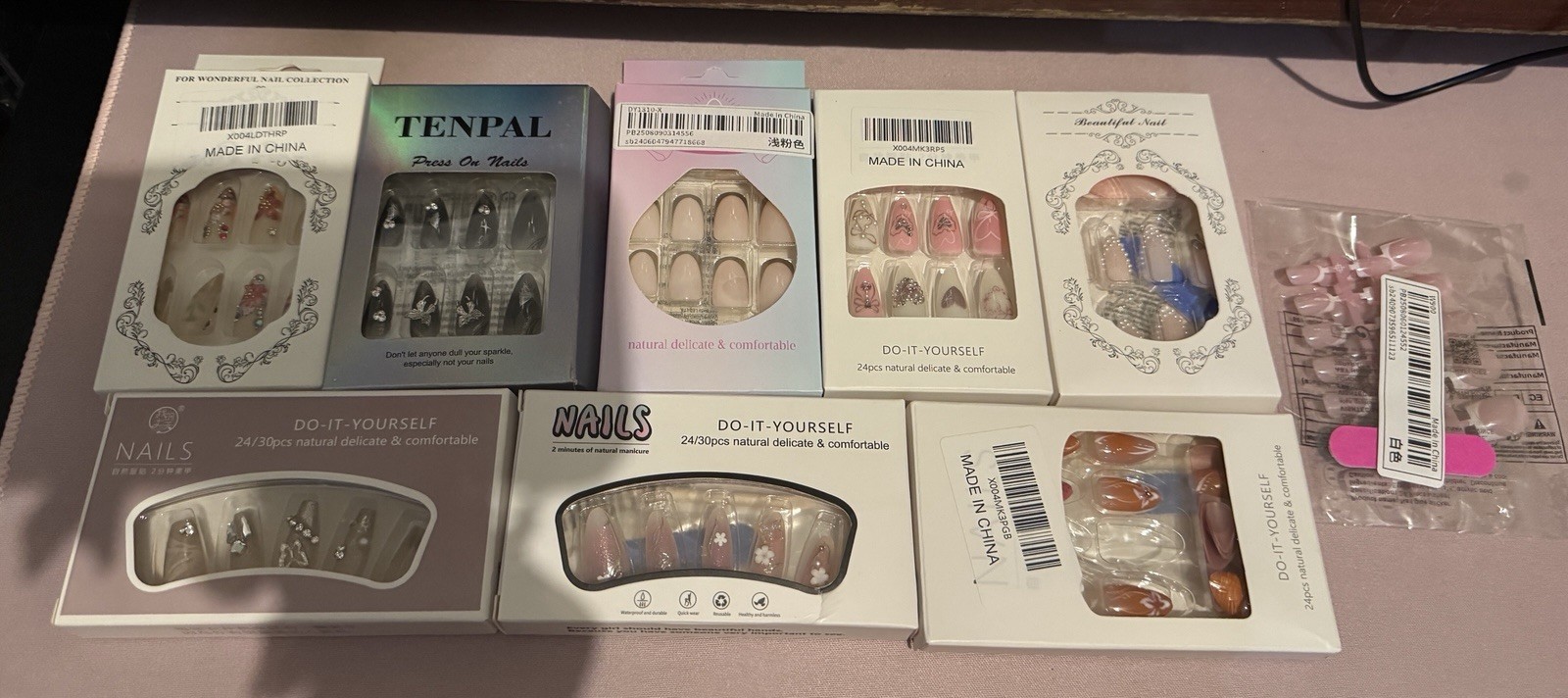 Press-On Nails Multicolor Acrylic Medium Coffin Almond Square Set