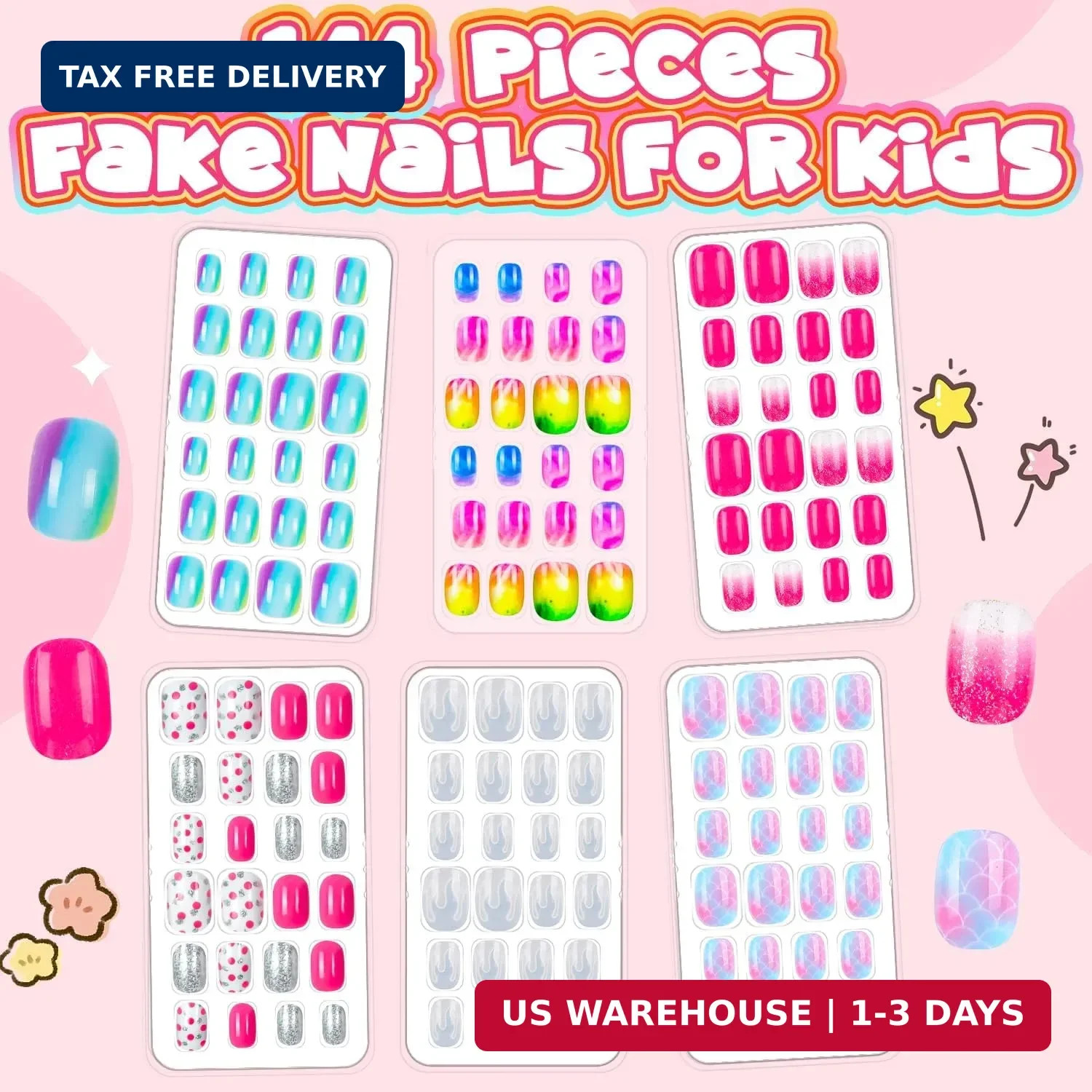 144 Pieces 6 Pack Kids Press on Nails Artificial Fake Nails for Kids Girls Pr…