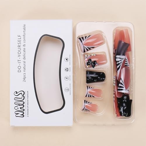 30Pcs Black Duck Press on Nails – French Tip – 3 Fake Nails – 3 Pieces