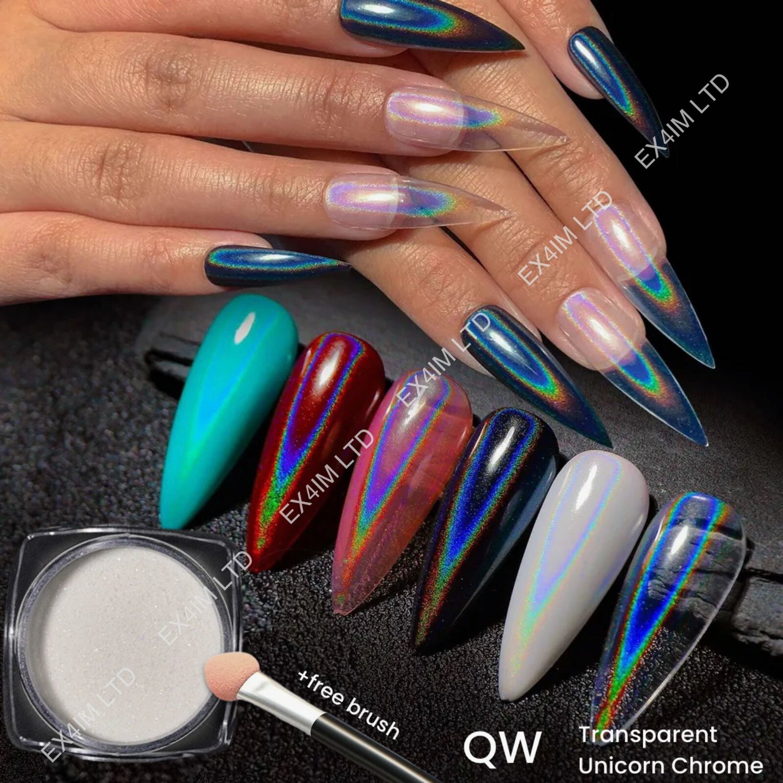 3 Types Unicorn Nail Chrome Powder Pink Rainbow White Transparent Effect Nails