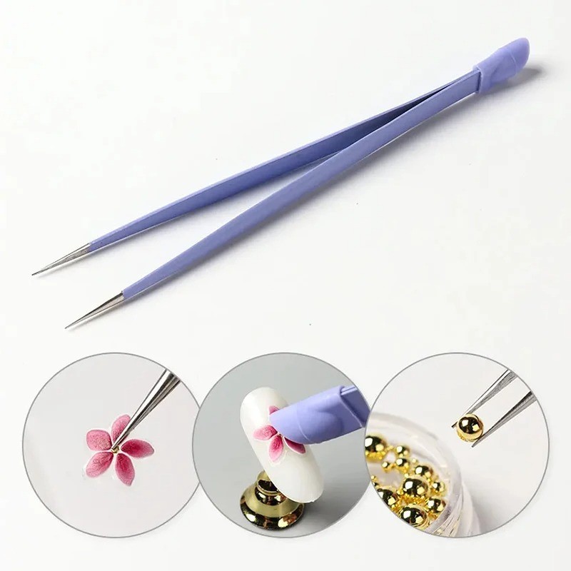 Durable Nail Tweezers With Silicone Press Head For Nail Salon