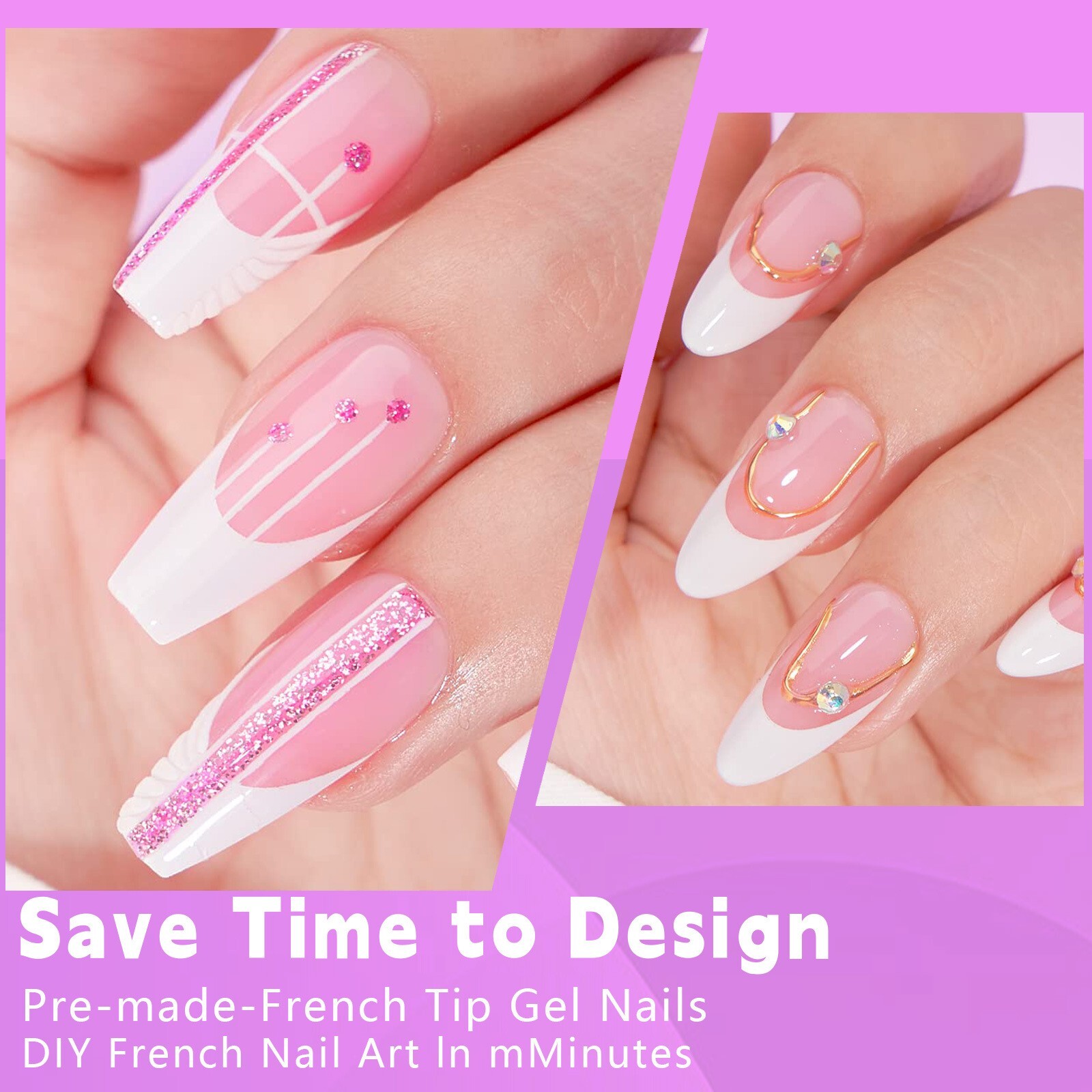 Acrylic False Nail Tips Full Cover Ballerina Stiletto French Nail Art Manicure