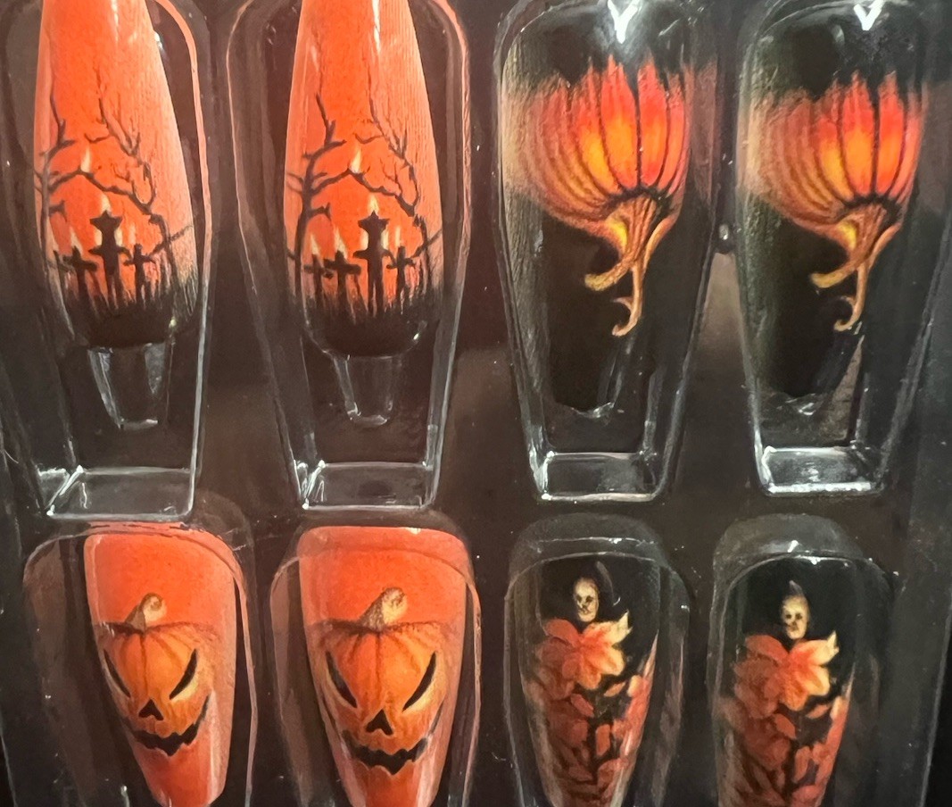 Halloween Costume Party Pumpkin Spooky 24 Adhesive Press on Nails Multiple Size