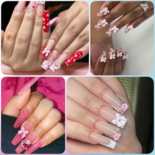 OPMADM Bow Nail Charms and Gems, Nail Set 2 – Bows+Rhinestones+Flatback Pearls