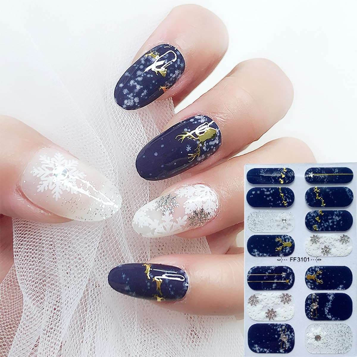 4 Sheets Christmas Nail Wraps Stickers 5D Charms White Snowflake Gel Nail Sticke