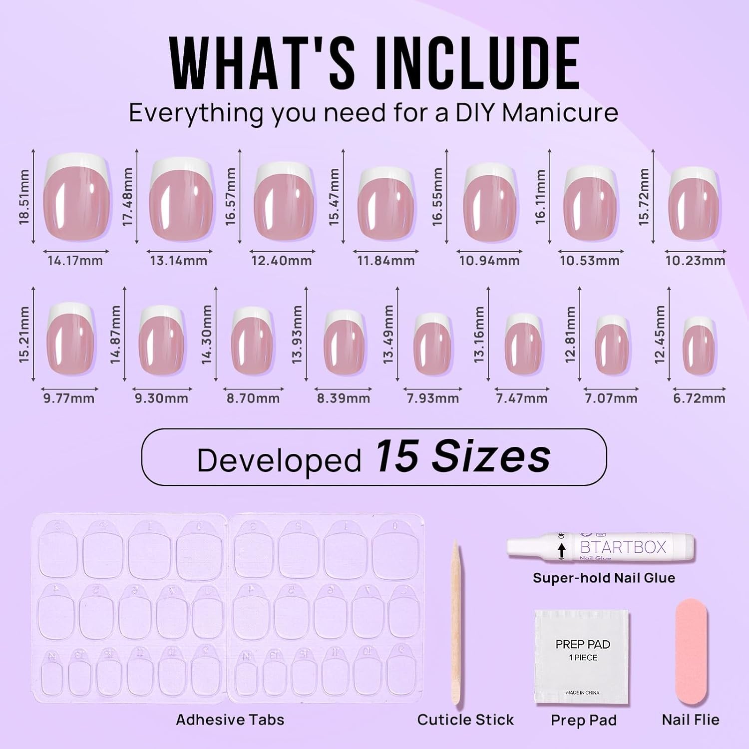 BTArtbox Press on Nails Short – White 30 Piece Assortment, 20-Be Elegant