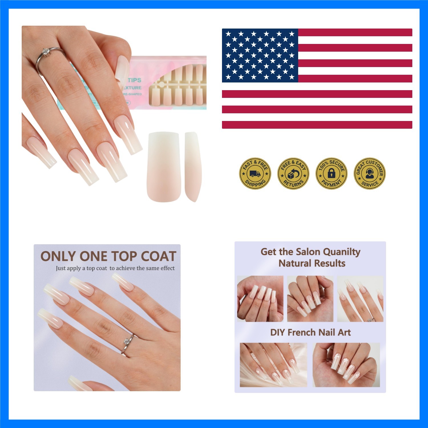 White Ombre Press on Nails, 150Pcs Long Square Gel Fake Nails | Gradient No N…