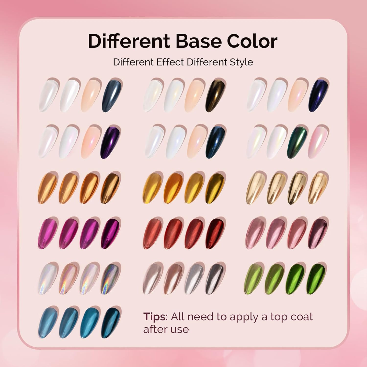 16Pcs Chrome Nail Powder for Gel Nails,Metallic Mirror Effect Pigment Stylish an