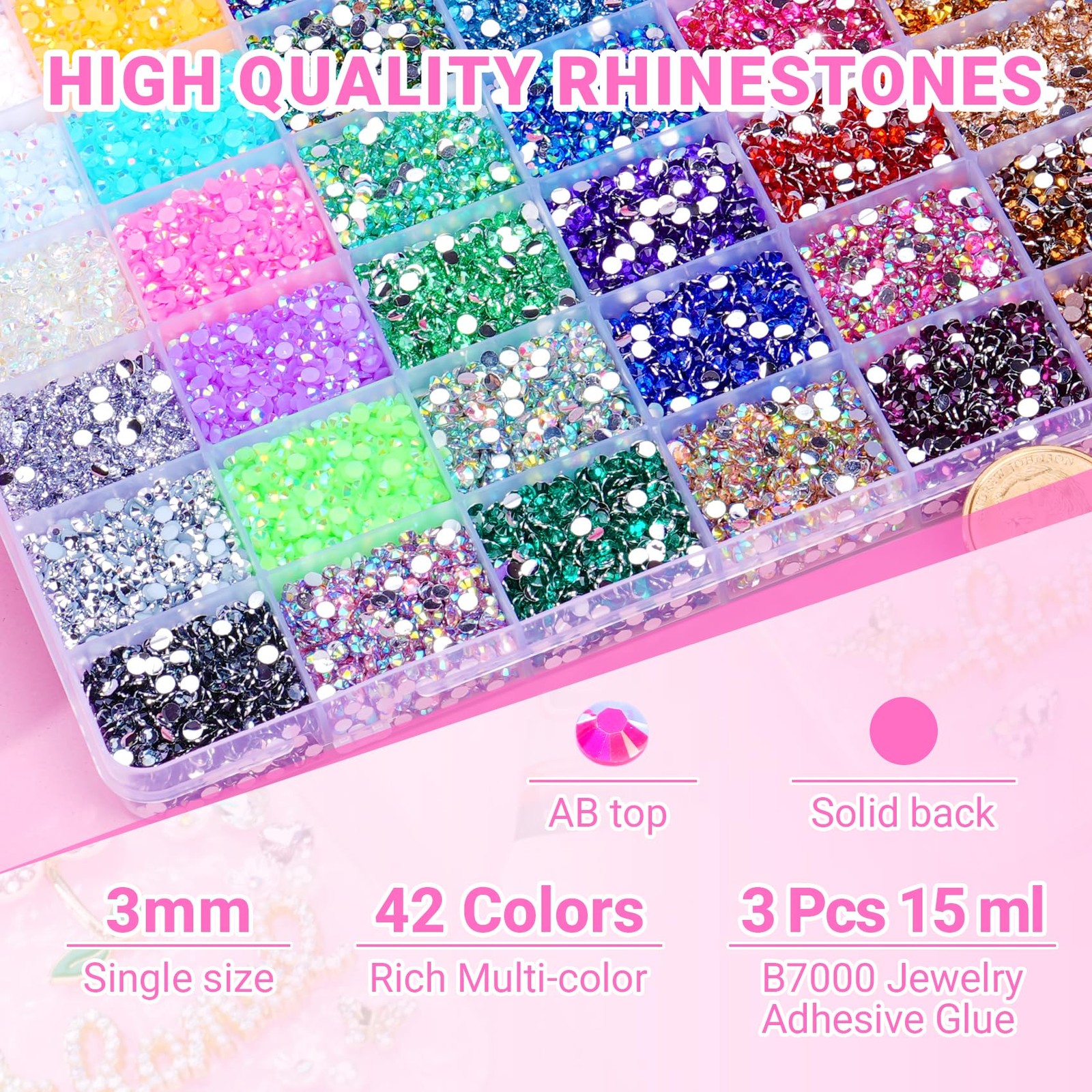42 Colors 46000Pcs Jelly Rhinestones for Bedazzling, 3mm Multicolor Resin Fla…