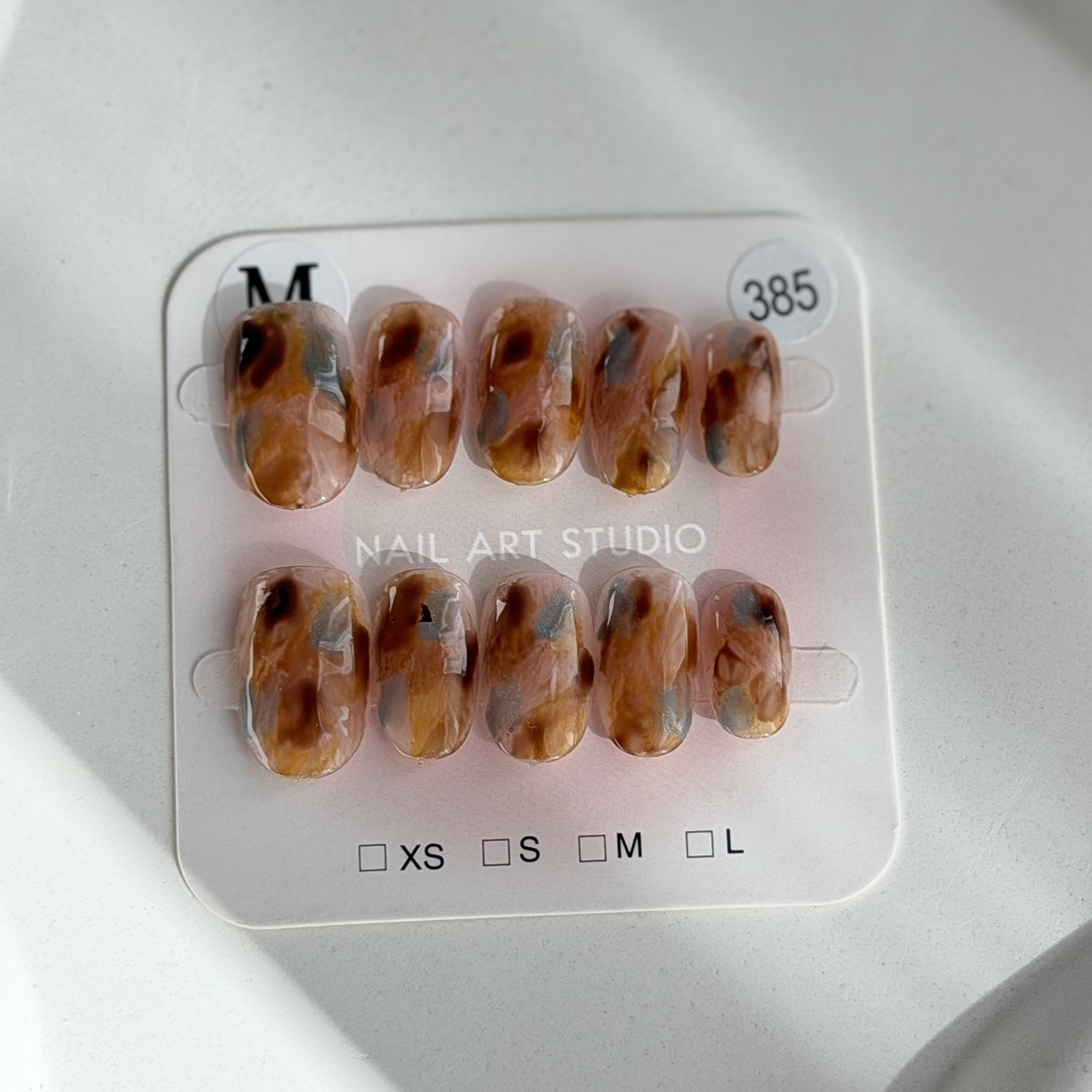 Handmade Amber Ombre Press-On Nails Short Oval Size M Gradient Reusable 385