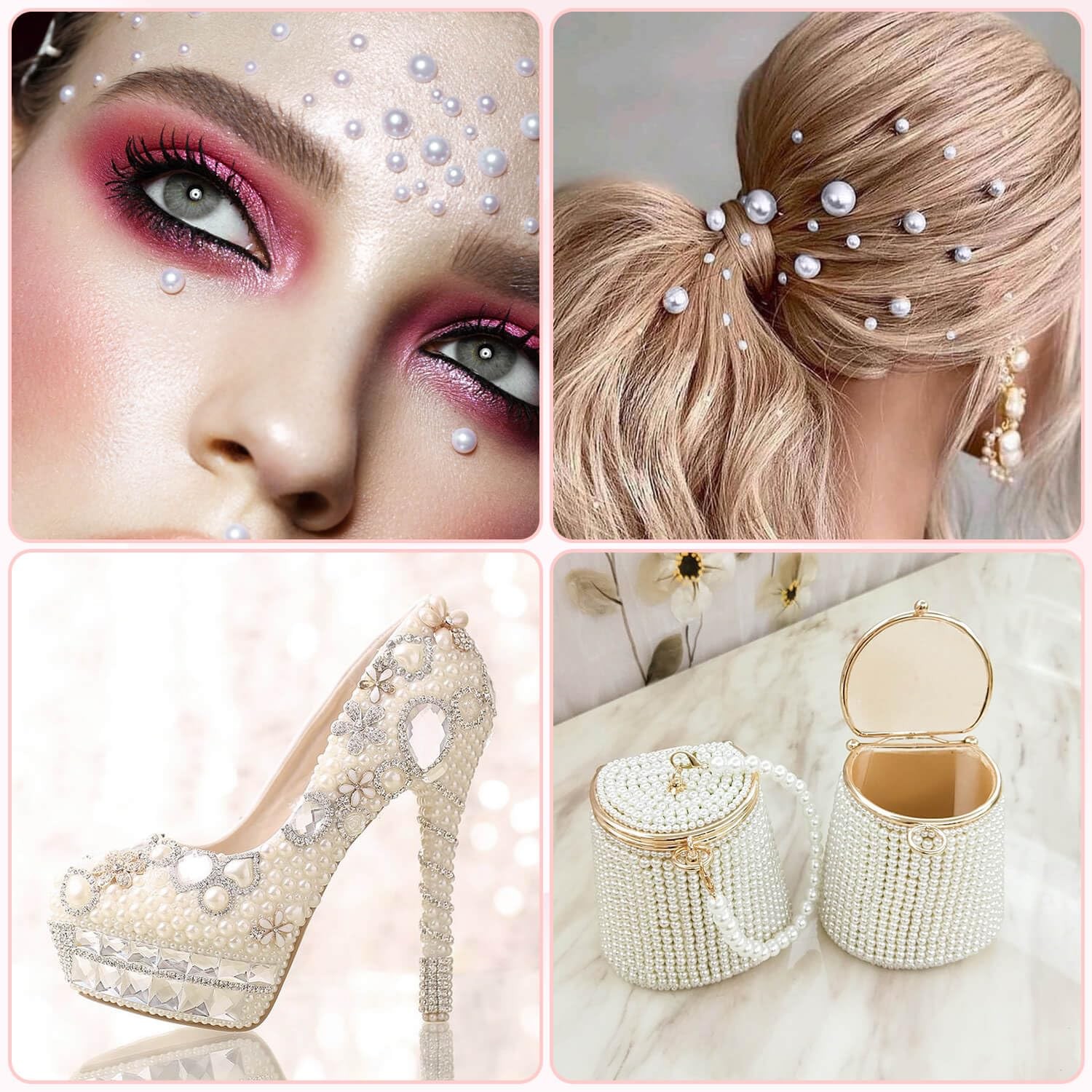 1980Pcs Self Adhesive Pearl Stickers, Hair Pearls Stick on Gems Ivory White
