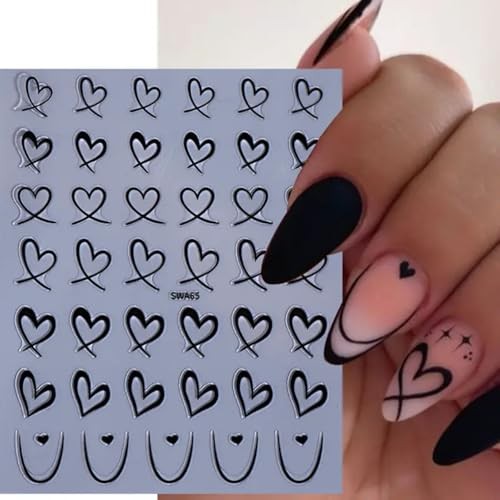 6Pcs Heart Nail Art Stickers Decals, Valentine’s Day Heart Valentines Style-4