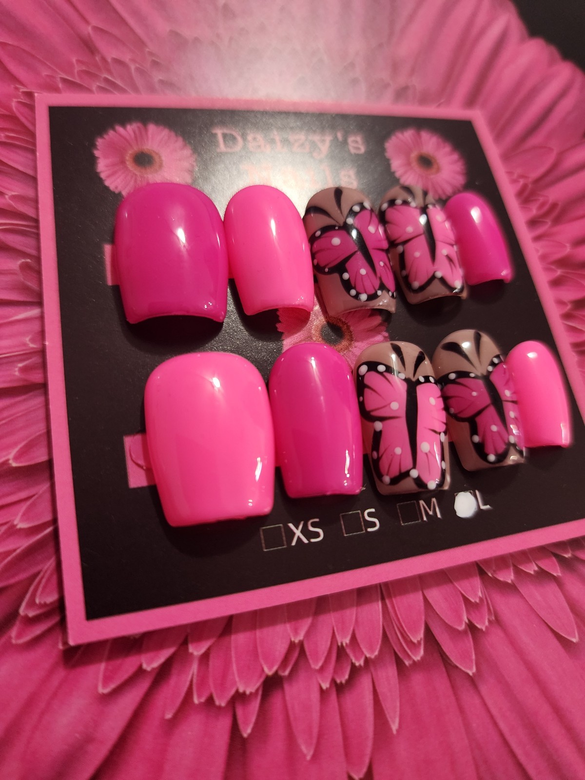 Large Size Pink Butterfly Spring Press-on Nail Set Handmade Square 2.0 Cm Length
