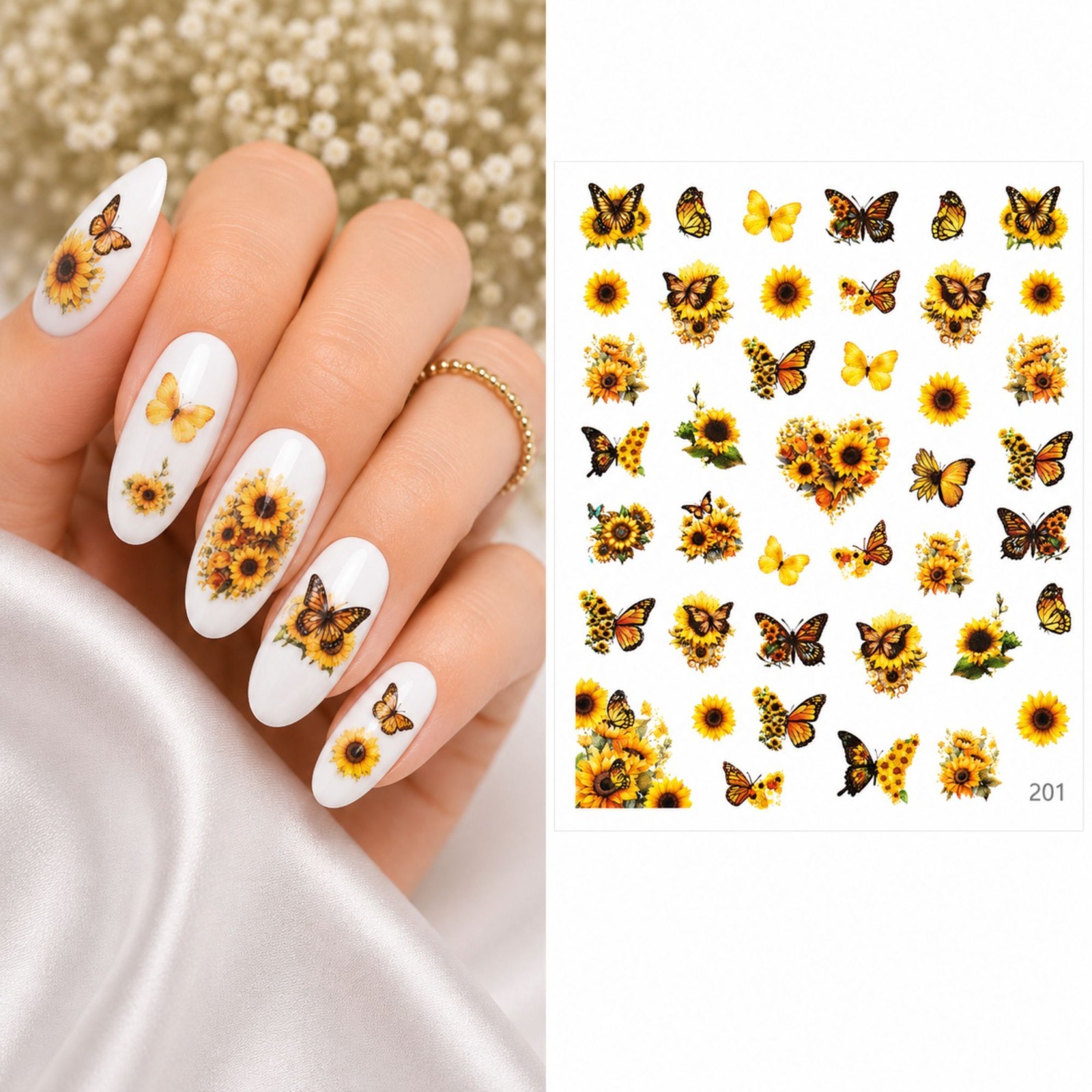 Sunflower Butterfly Animal Floral Water Transfer Nail Stickers Decals Manicure