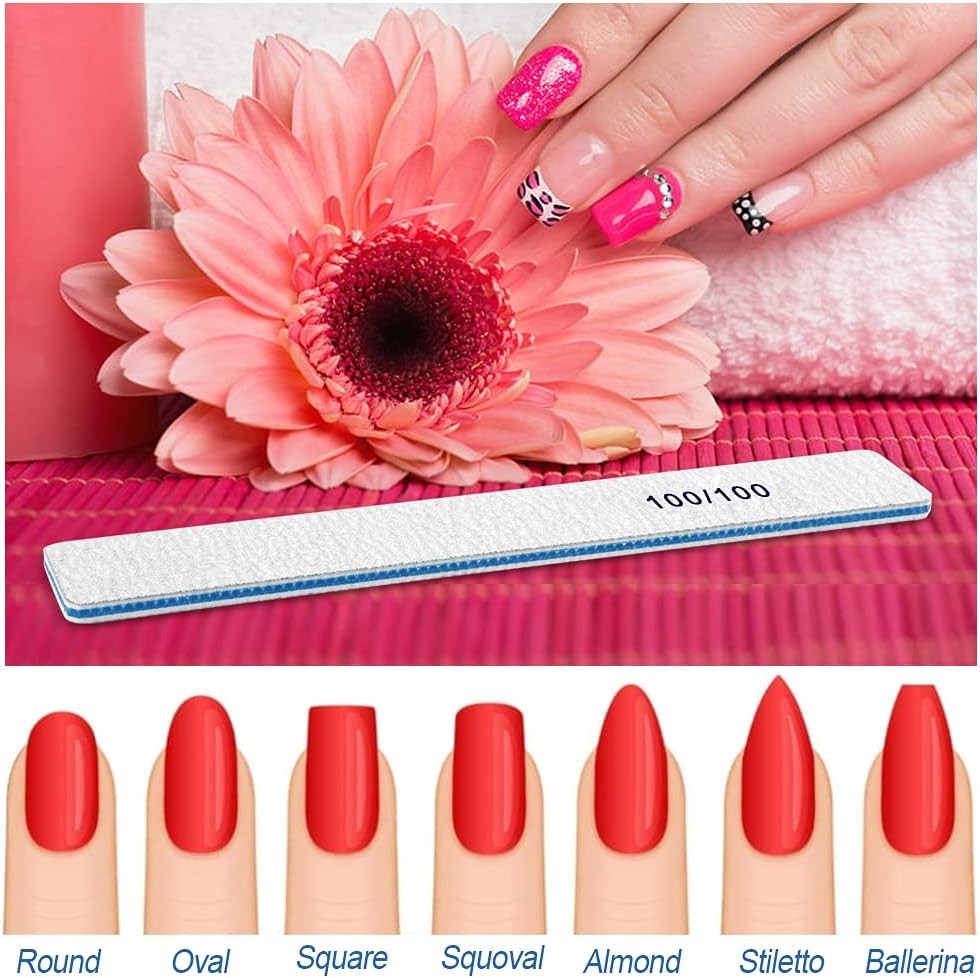 Nail Files-Nail File for Acrylic Nails 100/100 Grit, Nail Files Emery