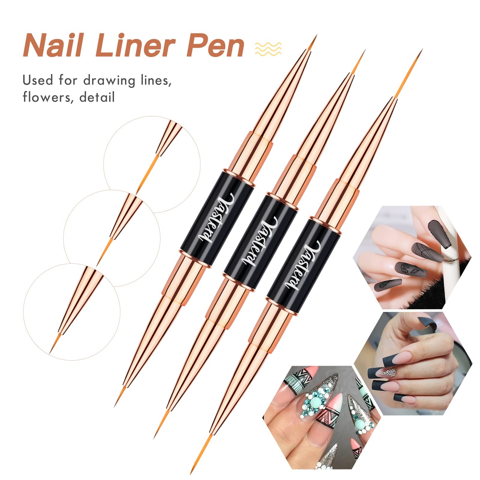 Yasterd Nail Art Brush Set Professional- 5pcs Double-Ended Nail Art Brushes f…