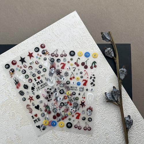 3D Nail Stickers for Pool & Dice Design – Cartoon Style Press 1 Dice Snooker