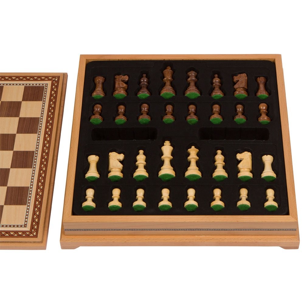 Helen Chess Inlaid Wood Board Game Set with Weighted Large (15 x 15 inches)