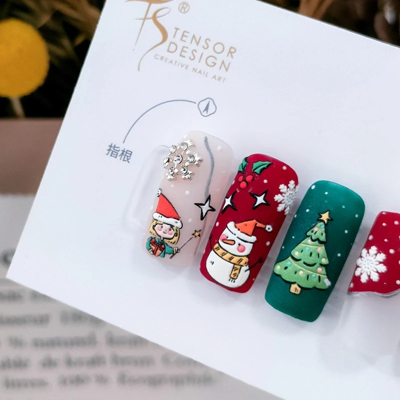 Hand Drawn Christmas Nail Stickers, Snowman Nail Decals (378)